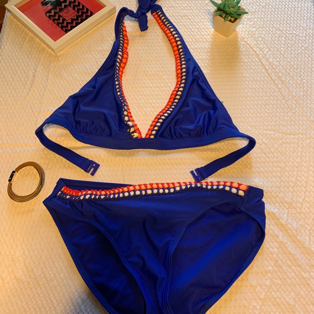 Vibrant Blue and Orange Crochet Bikini